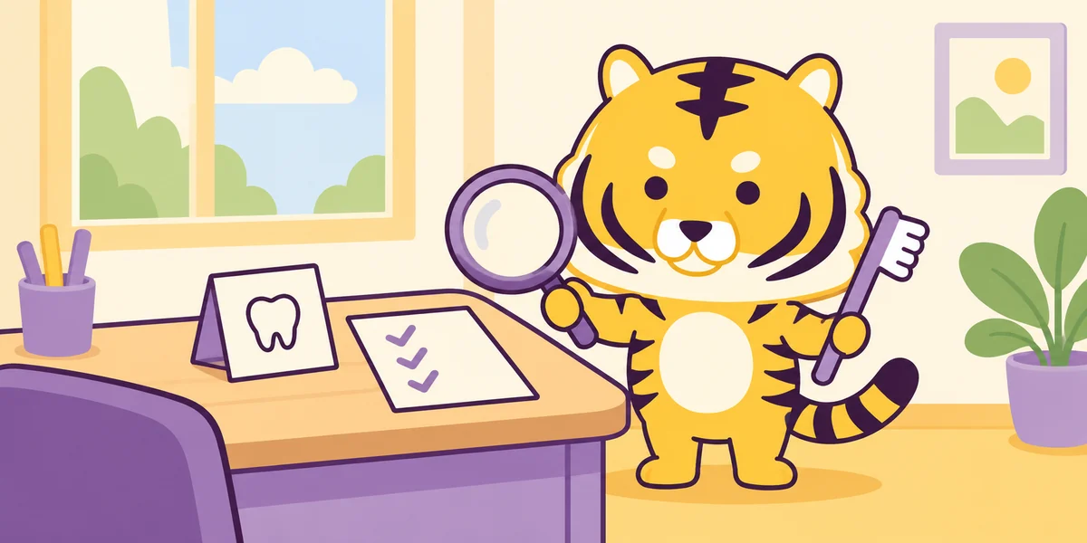 ホワイトニングの前にお口のチェックをする理由を表したイラスト(大阪あわじ歯科のトラ)
