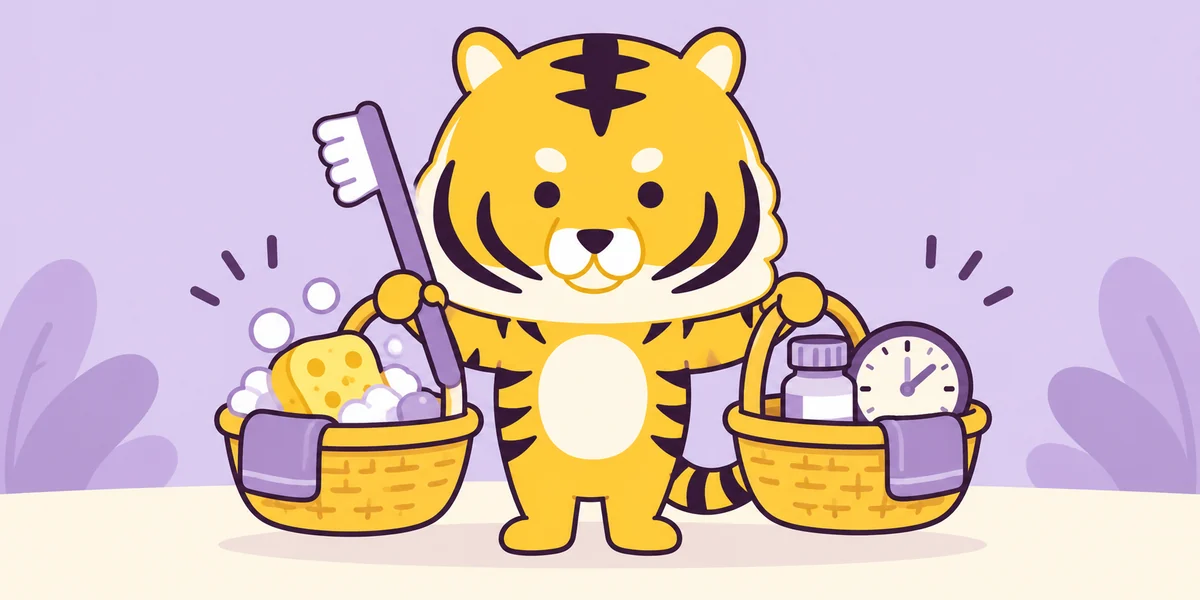 クリーニングとホワイトニングは、何が違う?を表したイラスト(大阪あわじ歯科のトラ)