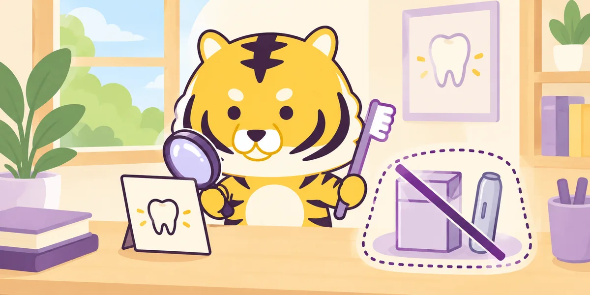歯医者で、たばこやアイコスは分かる？を表したイラスト（大阪あわじ歯科のトラ）