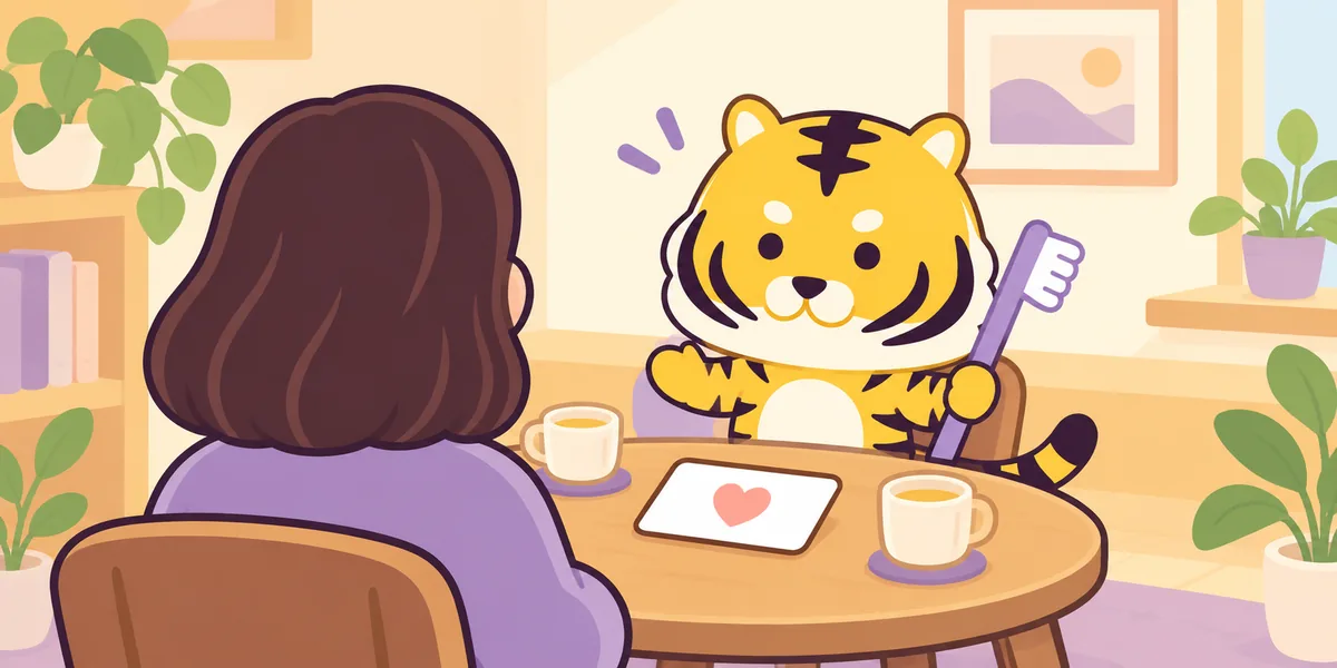 伝えにくいと感じている方へを表したイラスト（大阪あわじ歯科のトラ）