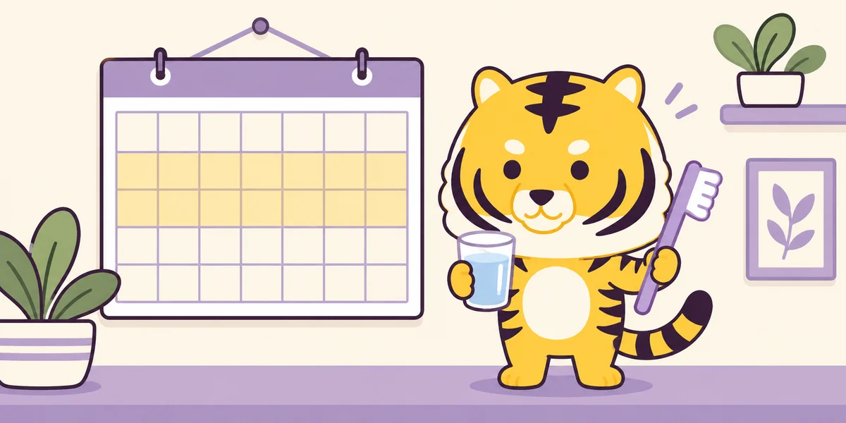 ふつうの口内炎(アフタ)は1〜2週間で治るを表したイラスト(大阪あわじ歯科のトラ)