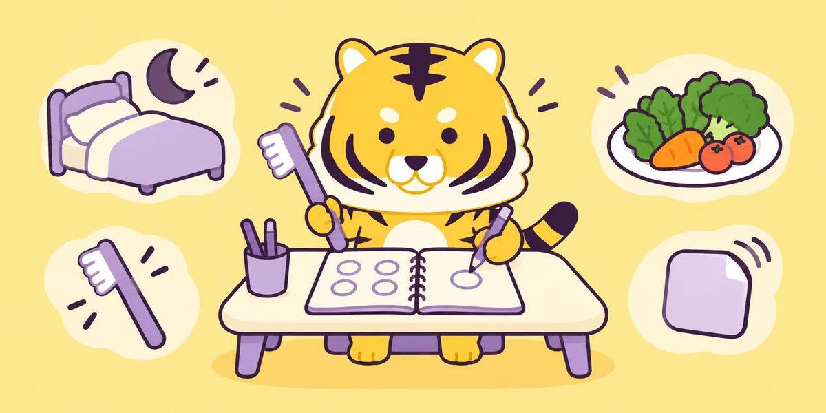 口内炎をくり返すときに見直したいことを表したイラスト(大阪あわじ歯科のトラ)