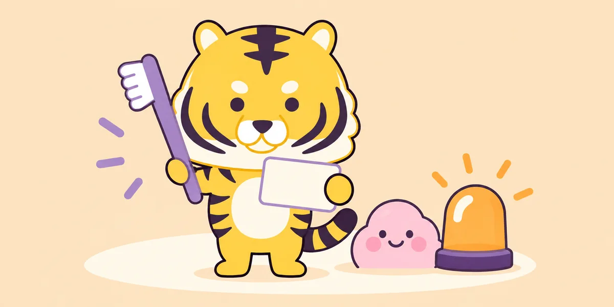 親知らずのまわりが腫れる「智歯周囲炎」を表したイラスト（大阪あわじ歯科のトラ）