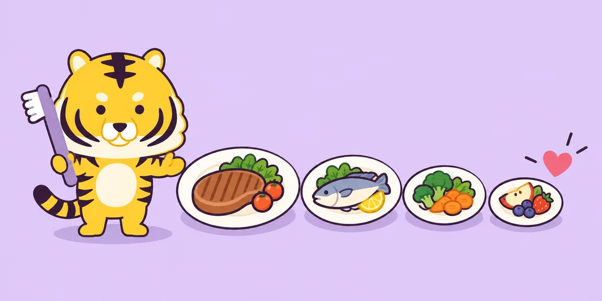 放っておくと、食事や体力に影響することもを表したイラスト(大阪あわじ歯科のトラ)